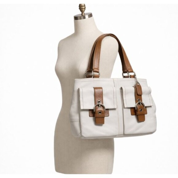 VTG. Coach SOHO White and Brown Tote Bag. NWOT. Y2K